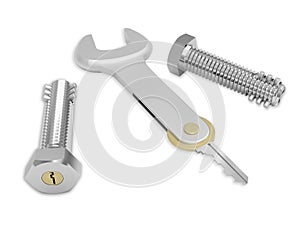 Steel bolts with built-in lock and conceptual key