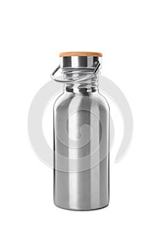 Steel bottle isolated on white background. Large water bottle for keeping temperature. Zero waster alternative for plastic bottle