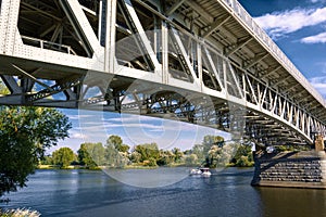 Steel bridge across the river Elbe in the town of Litomerice in the Czech Republic