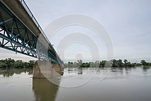 Steel bridge crossing the Sava river between Brcko and Gunja, at the border between Bosnia and Herzegovina and Croatia