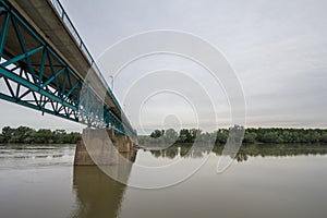 Steel bridge crossing the Sava river between Brcko and Gunja, at the border between Bosnia and Herzegovina and Croatia