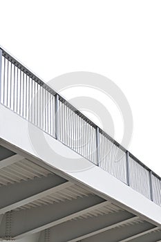 Steel bridge girder span, blue grey metal pillar rails, modern photo