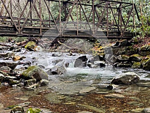 Steel Bridge over Creek in the Smokies