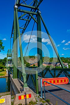 Steel bridge over gota alv river in Swedish town Trollhattan