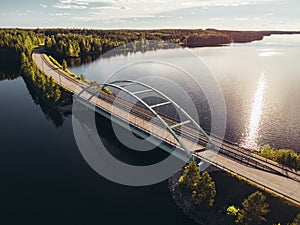 Steel bridge over lake at Suomussalmi Finland photo