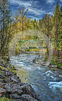 Steel Bridge over Mountain River in Washington