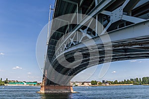 Steel bridge over the river Rhine in Mainz