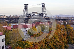 Steel Bridge Over Willamette River In Fall