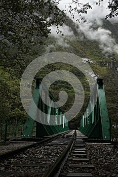 Steel bridge with train tracks on the way to Machu Picchu
