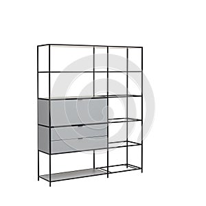 steel cabinet furniture Wooden with separate storage drawers white background