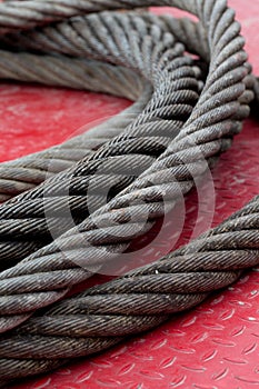 Steel cable at a shipyard in close up.