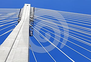 Steel cables of Swietokrzyski bridge over the Vistula river in Warsaw