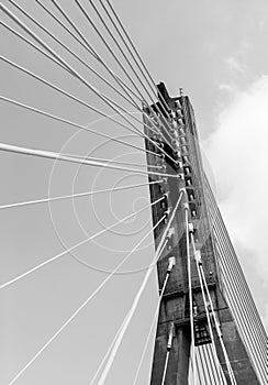 Steel cables of Swietokrzyski bridge over the Vistula river in Warsaw