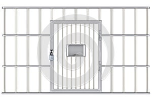 Steel cage, prison cell. Front view, 3D rendering