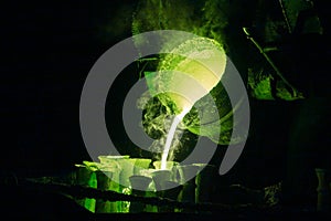 Steel casting process toned green for magic potion or chemical or biohazard or radioactive waste illustration