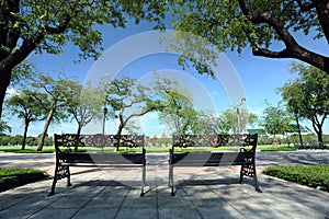 Steel chairs in a park