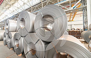 Steel coils inside a factory