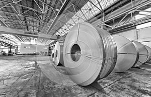 Steel coils inside a factory