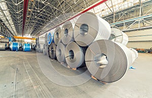 Steel coils inside a factory