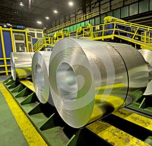 Steel coils inside a factory