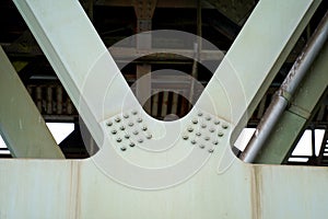Steel construction as a railway bridge in Germany with riveted steel girders