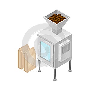 Steel Container with Cocoa Beans Powdering Process Vector Illustration