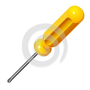 Steel crosshead screwdriver with yellow handle, in working position