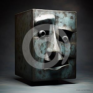 Steel Cube Sculpture: Animated Expressions In The Style Of Brian Despain