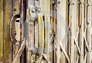 Steel door handles of the old sliding door