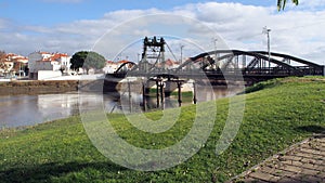Steel draw bridge over the Sado River in Alcacer do Sal, Portugal