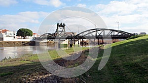 Steel draw bridge over the Sado River in Alcacer do Sal, Portugal