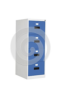 Steel drawers office furniture isolated on white background. Cabinet with drawers for business files and folders