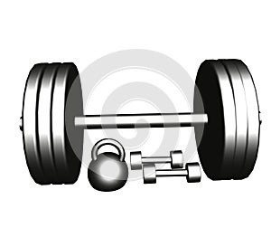 Steel dumbbells and barbell