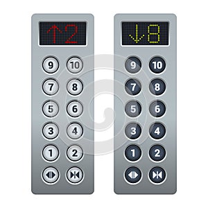 Steel Elevator Buttons Panel Set. Vector