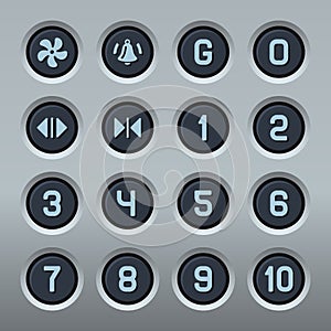 Steel Elevator Buttons Panel Set. Vector