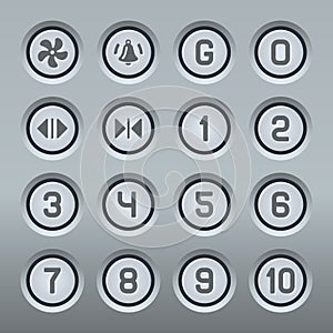 Steel Elevator Buttons Panel Set. Vector
