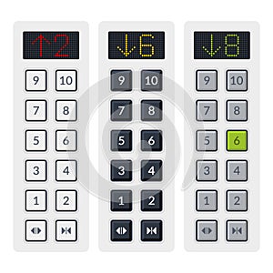 Steel Elevator Buttons Panel Set. Vector