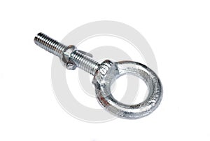 Steel eyebolt and twisted the wing nut on it. Ironmongery. White background, photo