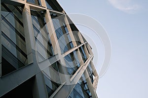 Steel facade of glasses building.