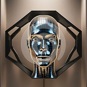 Steel face showpiece 3d illustration looking quitely