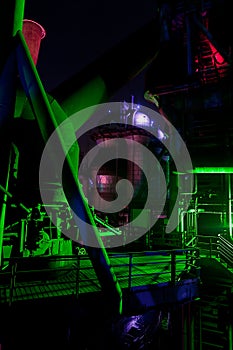 Steel factory industry Landschaftspark, Duisburg, Germany, night