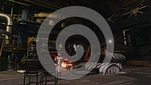 Steel foundry. Spacious workshop with a large metallurgical furnace.