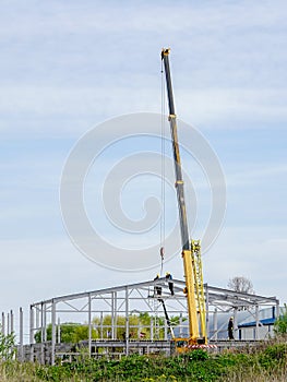 The steel frame of a building under construction