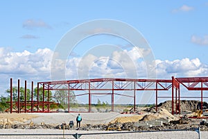 The steel frame of a building under construction