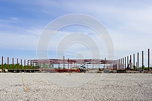 The steel frame of a building under construction