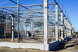 The steel frame of a building under construction