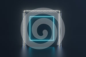 Steel frame and luminous cubes, 3d rendering