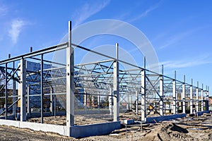 The steel frame of a building under construction