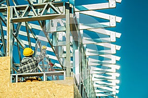 Steel Frame Structure of the Building Roof Under Construction