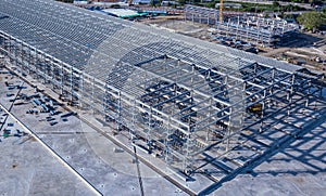 The steel frame structure is under construction